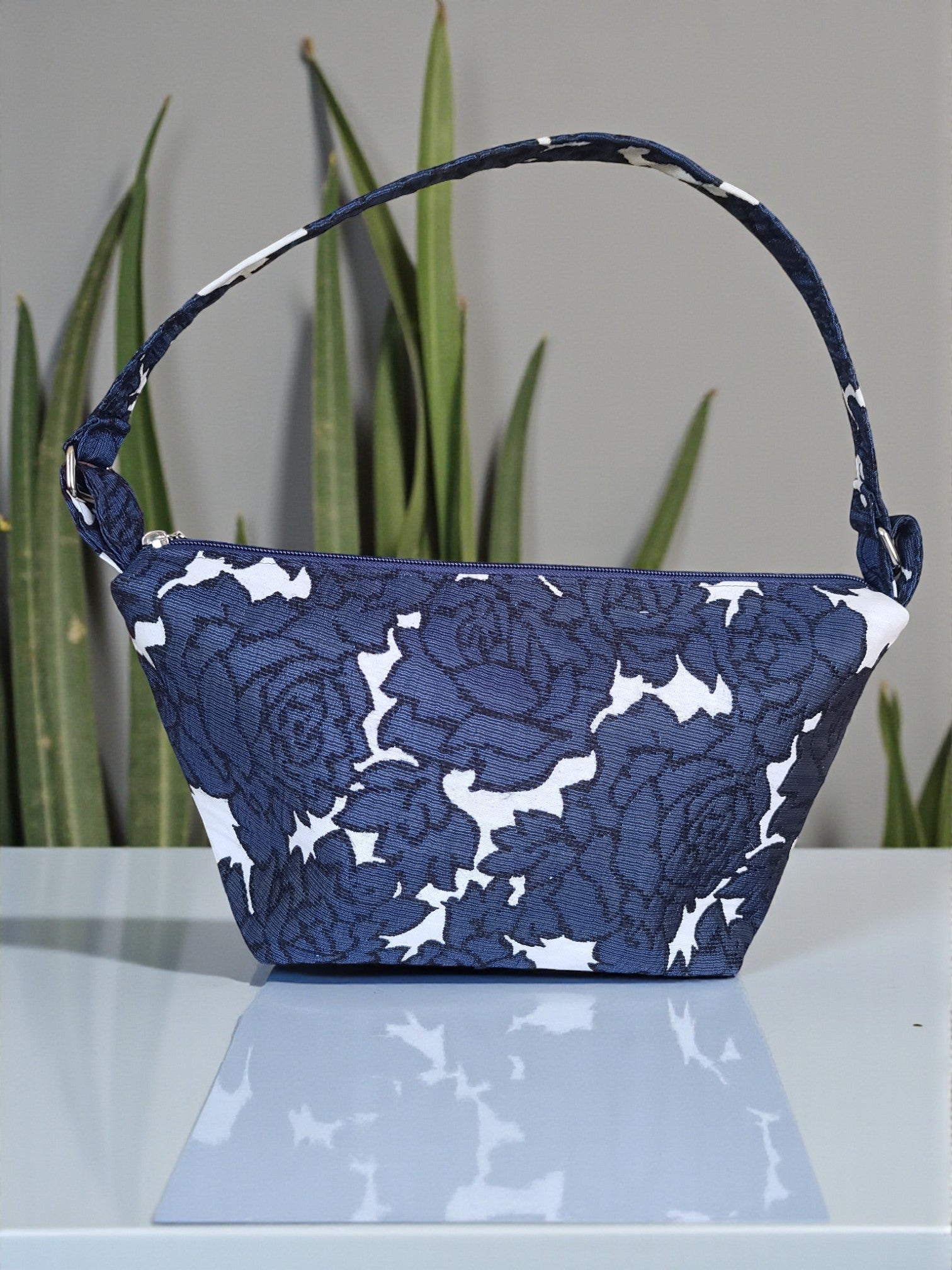 Upcycled Navy Rose Lace Shoulder Bag | Handmade Recycled Floral